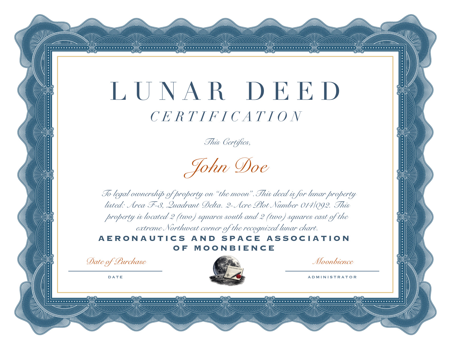 Digital lunar property certificate